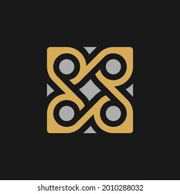 Traditional Ornament icon. Square Motif Logo design. Vector Illustration.