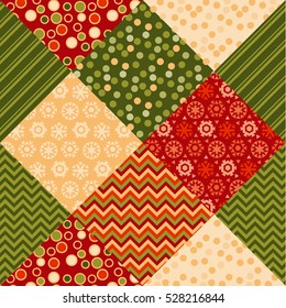 traditional ornament patchwork fabric pattern illustration. Colorful geometric patchwork vector seamless pattern. Endless texture for wallpaper, pattern fills, web background, surface texture. 