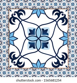 Traditional ornament portuguese, decorative tiles azulejos. Abstract background. Ceramic tiles. Vector illustration, typical portuguese tiles. 