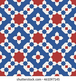 Traditional ornament. Seamless pattern. Mosaic tile. Geometric background.
Vector illustration. 