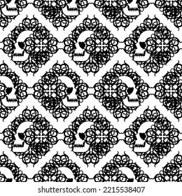 Traditional ornament and skull Pattern seamless . Vector Background