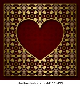 Traditional ornamental background with square frame in heart form