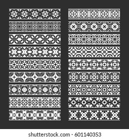 Traditional ornamental elements for vector brushes creating. Borders templates kit for frames design and page decorations.