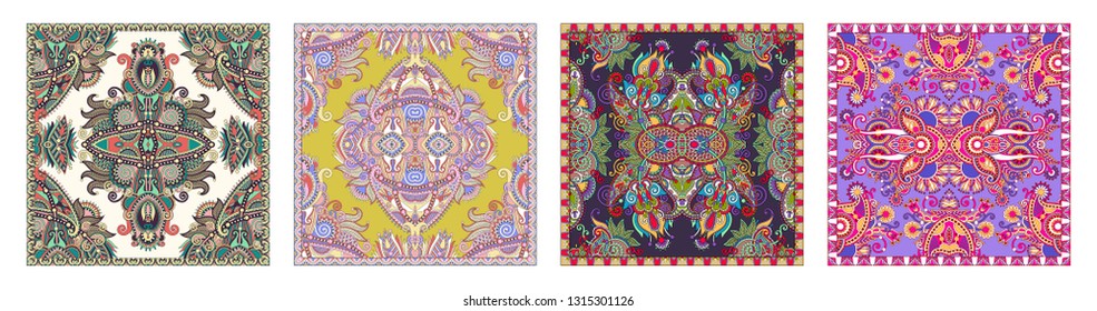 Traditional ornamental floral arabesque paisley bandanna. You can use this pattern in the design of carpet, shawl, pillow, cushion, ceramic tile, vector illustration set
