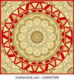 Traditional ornamental floral mandala pattern. For design of carpet, shawl, pillow, cushion. Vector illustration.