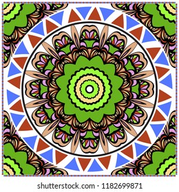 Traditional ornamental floral mandala pattern. For design of carpet, shawl, pillow, cushion. Vector illustration.