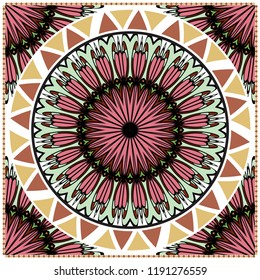 Traditional ornamental floral mandala pattern. For design of carpet, shawl, pillow, cushion. Vector illustration.