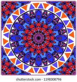 Traditional ornamental floral mandala pattern. For design of carpet, shawl, pillow, cushion. Vector illustration.