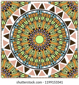 Traditional ornamental floral mandala pattern. For design of carpet, shawl, pillow, cushion. Vector illustration.