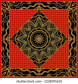 Traditional ornamental floral mandala pattern. For design of carpet, shawl, pillow, cushion. Vector illustration.