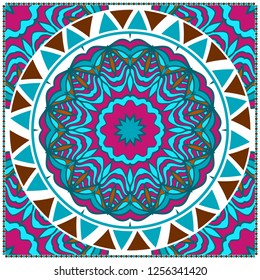 Traditional ornamental floral mandala pattern. For design of carpet, shawl, pillow, cushion. Vector illustration.