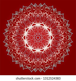 Traditional Ornamental Floral Mandala. Vector Illustration. For Modern Interiors Design, Wallpaper, Textile Industry. red silver color.