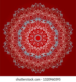 Traditional Ornamental Floral Mandala. Vector Illustration. For Modern Interiors Design, Wallpaper, Textile Industry. red silver color.