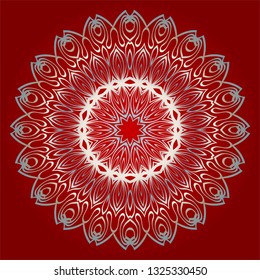 Traditional Ornamental Floral Mandala. Vector Illustration. For Modern Interiors Design, Wallpaper, Textile Industry. red silver color.