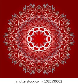 Traditional Ornamental Floral Mandala. Vector Illustration. For Modern Interiors Design, Wallpaper, Textile Industry. red silver color.