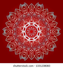 Traditional Ornamental Floral Mandala. Vector Illustration. For Modern Interiors Design, Wallpaper, Textile Industry. red silver color.