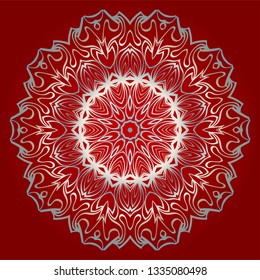 Traditional Ornamental Floral Mandala. Vector Illustration. For Modern Interiors Design, Wallpaper, Textile Industry. red silver color.