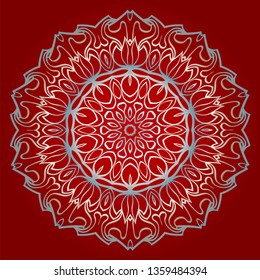 Traditional Ornamental Floral Mandala. Vector Illustration. For Modern Interiors Design, Wallpaper, Textile Industry. red silver color.
