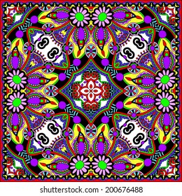 Traditional ornamental floral paisley bandanna. You can use this pattern in the design of carpet, shawl, pillow, cushion
