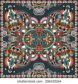 Traditional ornamental floral paisley bandanna. You can use this pattern in the design of carpet, shawl, pillow, cushion