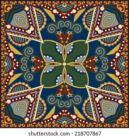 Traditional ornamental floral paisley bandanna. Square ornament. You can use this pattern in the design of carpet, shawl, pillow, cushion, vector illustration