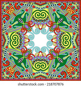 Traditional ornamental floral paisley bandanna. Square ornament. You can use this pattern in the design of carpet, shawl, pillow, cushion, vector illustration