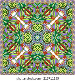 Traditional ornamental floral paisley bandanna. Square ornament. You can use this pattern in the design of carpet, shawl, pillow, cushion, vector illustration
