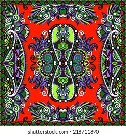 Traditional ornamental floral paisley bandanna. Square ornament. You can use this pattern in the design of carpet, shawl, pillow, cushion, vector illustration