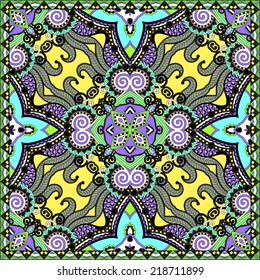 Traditional ornamental floral paisley bandanna. Square ornament. You can use this pattern in the design of carpet, shawl, pillow, cushion, vector illustration