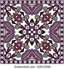 Traditional ornamental floral paisley bandanna. Square ornament. You can use this pattern in the design of carpet, shawl, pillow, cushion, vector illustration