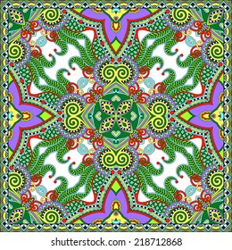 Traditional ornamental floral paisley bandanna. Square ornament. You can use this pattern in the design of carpet, shawl, pillow, cushion, vector illustration