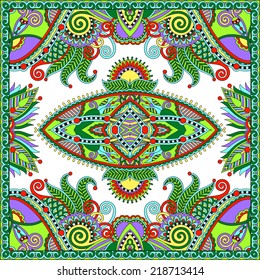 Traditional ornamental floral paisley bandanna. Square ornament. You can use this pattern in the design of carpet, shawl, pillow, cushion, vector illustration