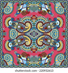 Traditional ornamental floral paisley bandanna. Square ornament. You can use this pattern in the design of carpet, shawl, pillow, cushion, vector illustration