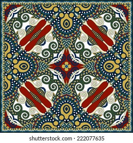 Traditional ornamental floral paisley bandanna. Square ornament. You can use this pattern in the design of carpet, shawl, pillow, cushion, vector illustration