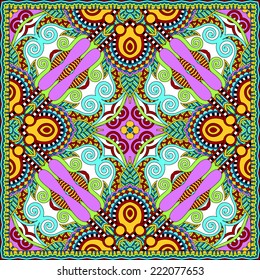 Traditional ornamental floral paisley bandanna. Square ornament. You can use this pattern in the design of carpet, shawl, pillow, cushion, vector illustration