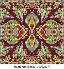 Traditional ornamental floral paisley bandanna. Square ornament. You can use this pattern in the design of carpet, shawl, pillow, cushion, vector illustration