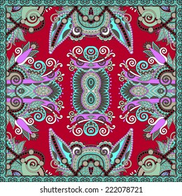 Traditional ornamental floral paisley bandanna. Square ornament. You can use this pattern in the design of carpet, shawl, pillow, cushion, vector illustration