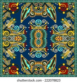 Traditional ornamental floral paisley bandanna. Square ornament. You can use this pattern in the design of carpet, shawl, pillow, cushion, vector illustration