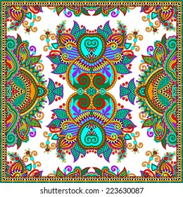 Traditional ornamental floral paisley bandanna. Square ornament. You can use this pattern in the design of carpet, shawl, pillow, cushion, vector illustration