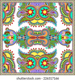 Traditional ornamental floral paisley bandanna. Square ornament. You can use this pattern in the design of carpet, shawl, pillow, cushion, vector illustration