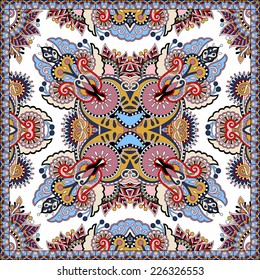 Traditional ornamental floral paisley bandanna. Square ornament. You can use this pattern in the design of carpet, shawl, pillow, cushion, vector illustration
