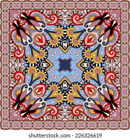 Traditional ornamental floral paisley bandanna. Square ornament. You can use this pattern in the design of carpet, shawl, pillow, cushion, vector illustration