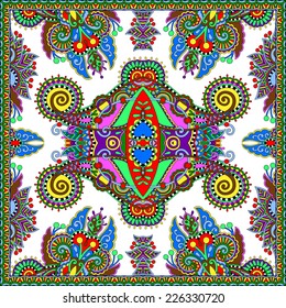 Traditional ornamental floral paisley bandanna. Square ornament. You can use this pattern in the design of carpet, shawl, pillow, cushion, vector illustration
