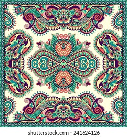 Traditional ornamental floral paisley bandanna. Square ornament. You can use this pattern in the design of carpet, shawl, pillow, cushion, vector illustration