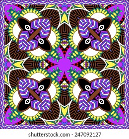 Traditional ornamental floral paisley bandanna. Square ornament. You can use this pattern in the design of carpet, shawl, pillow, cushion, vector illustration