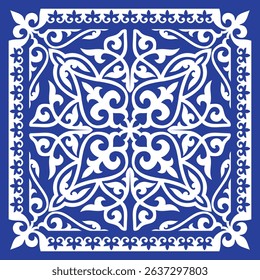 Traditional ornamental floral paisley bandanna. Traditional ornamental Persian-Arabic-Turkish-Islamic Pattern. Luxury ornamental square pattern. Template for laser, carpet, pillow, cushion, tile