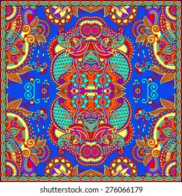 Traditional ornamental floral paisley bandanna. Square ornament. You can use this pattern in the design of carpet, shawl, pillow, cushion, vector illustration