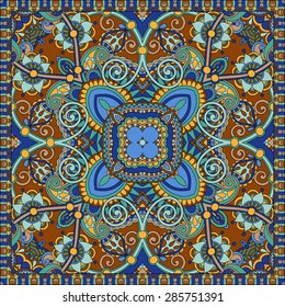 Traditional ornamental floral paisley bandanna. Square ornament. You can use this pattern in the design of carpet, shawl, pillow, cushion, vector illustration