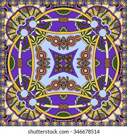 Traditional ornamental floral paisley bandanna. Square ornament. You can use this pattern in the design of carpet, shawl, pillow, cushion, vector illustration