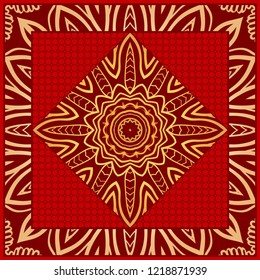 Traditional ornamental floral pattern for fashion print. Ethnic mandala decoration. For fashion print, bandanna, tablecloth, neck scarf.
